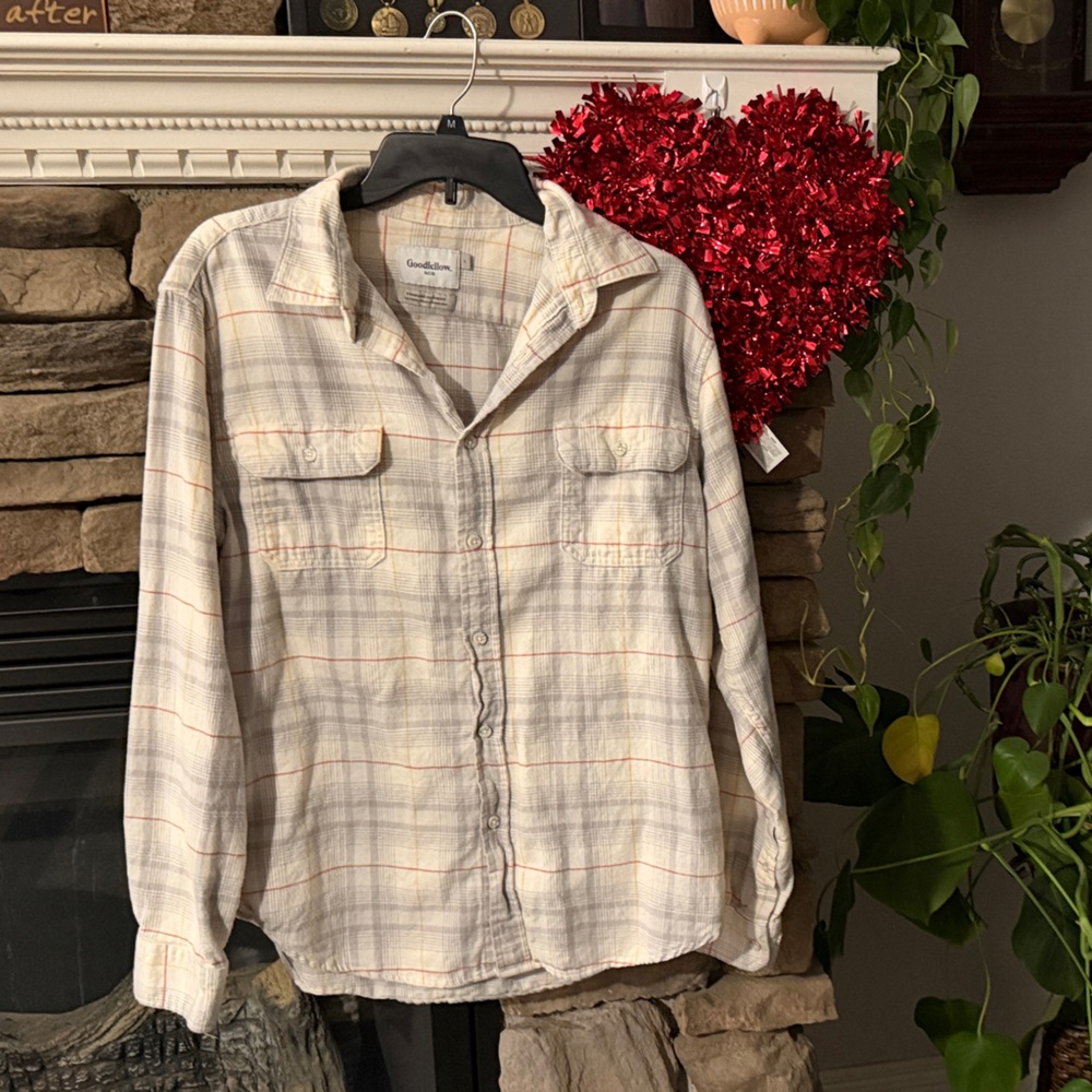 Goodfellow & Co Cream and Orange Plaid Shirt